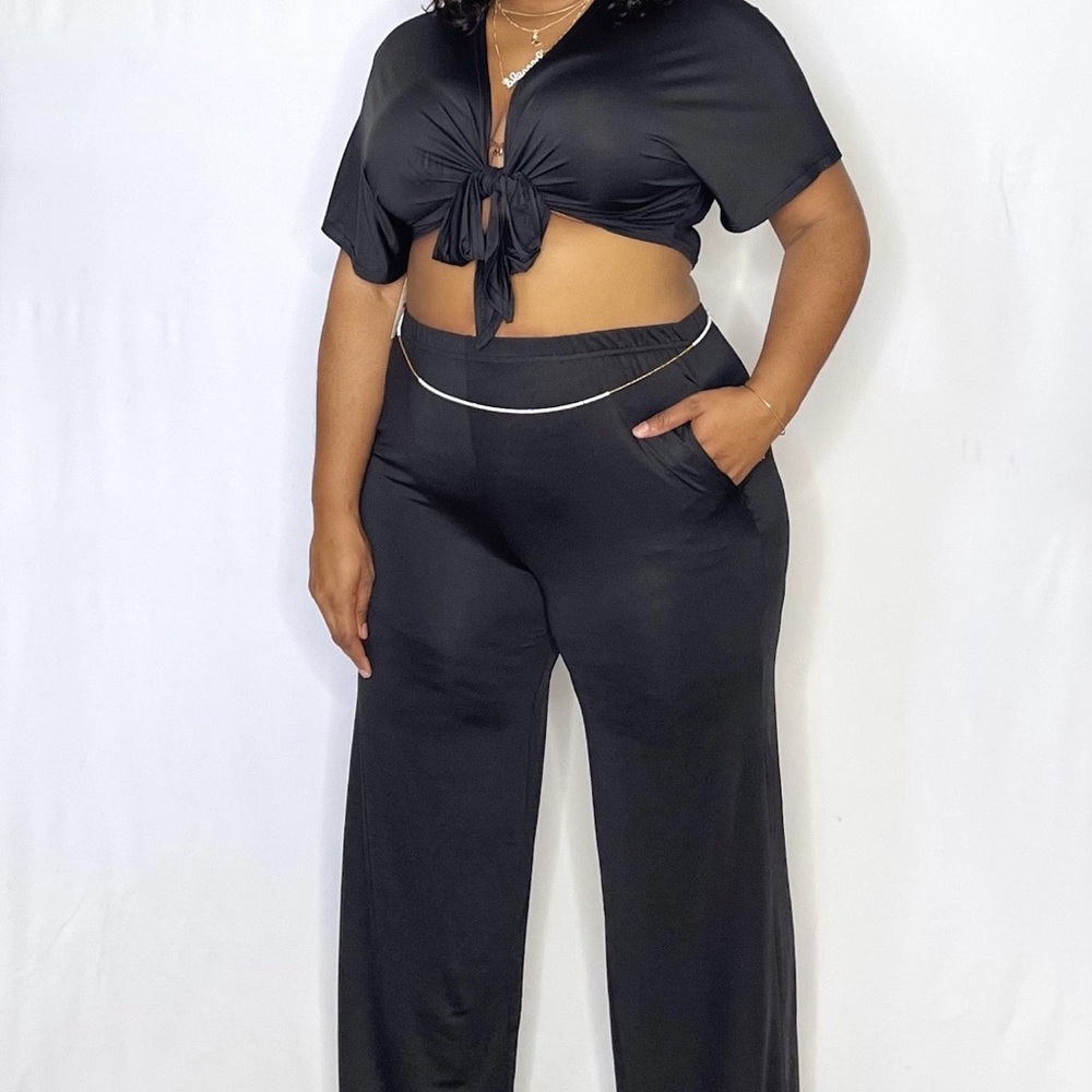 Black 2 piece set. Extra long pants.
